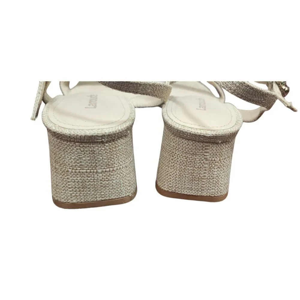 Larroude Selena 45MM Raffia Block-Heel Sandals Size 7
